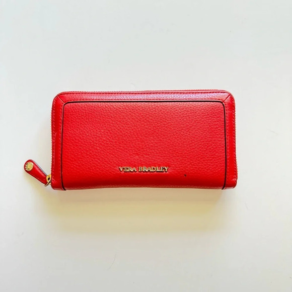 Vera Bradley Red Leather Zip Wallet - Picture 1 of 10